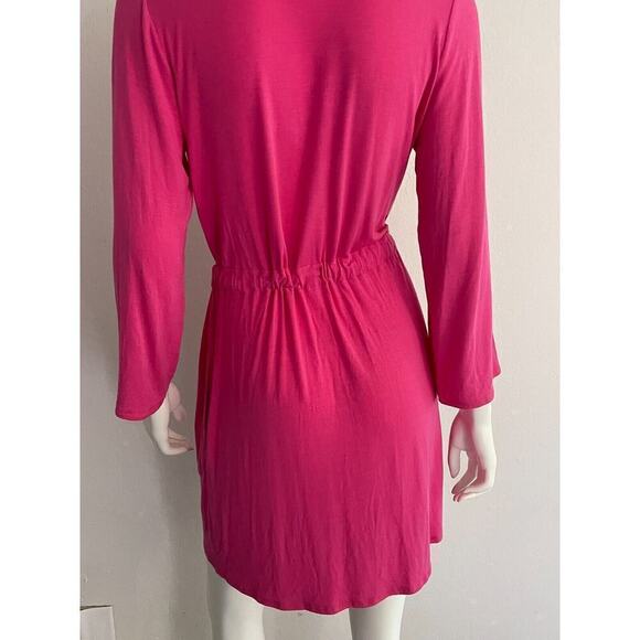 Josie Natori S Robe Pink Modal Jersey Stretch Long Sleeve Knee Length - Picture 6 of 8